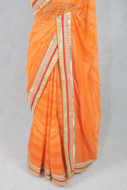 Georgette Saree with Dhupian Silk Blouse and Gota Border - KANHASAREE