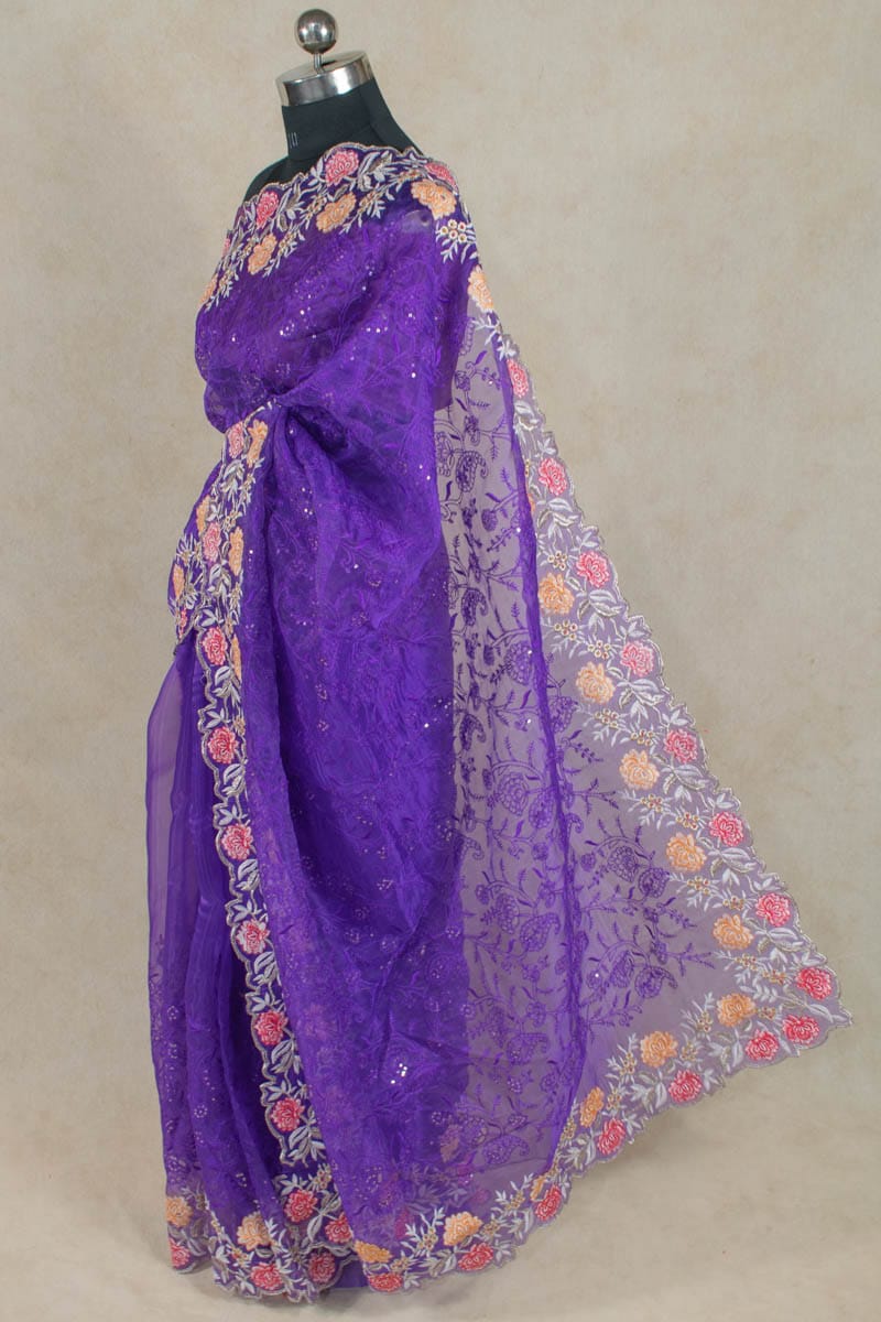 Pure Organza Silk Saree with Sequence Embroidery - KANHASAREE