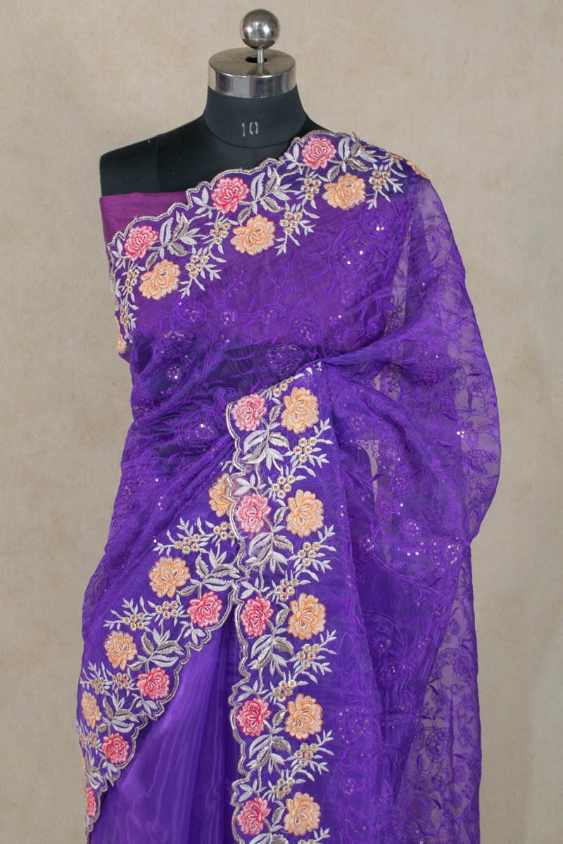 Pure Organza Silk Saree with Sequence Embroidery - KANHASAREE