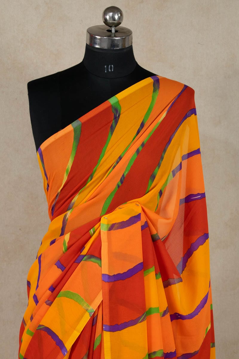 Georgette Laheriya Print Multicolour Saree - KANHASAREE