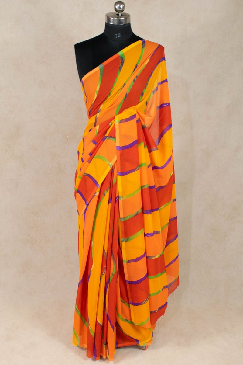 Georgette Laheriya Print Multicolour Saree - KANHASAREE