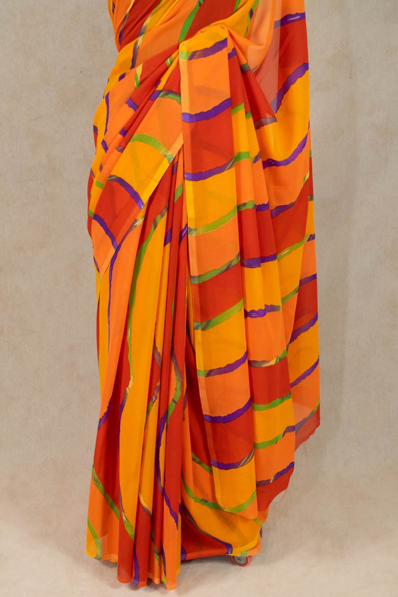 Georgette Laheriya Print Multicolour Saree - KANHASAREE