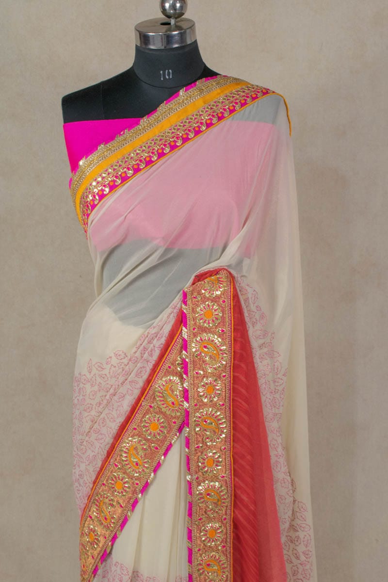 Gorgette Shading Saree with Keri Gota Work Border - KANHASAREE