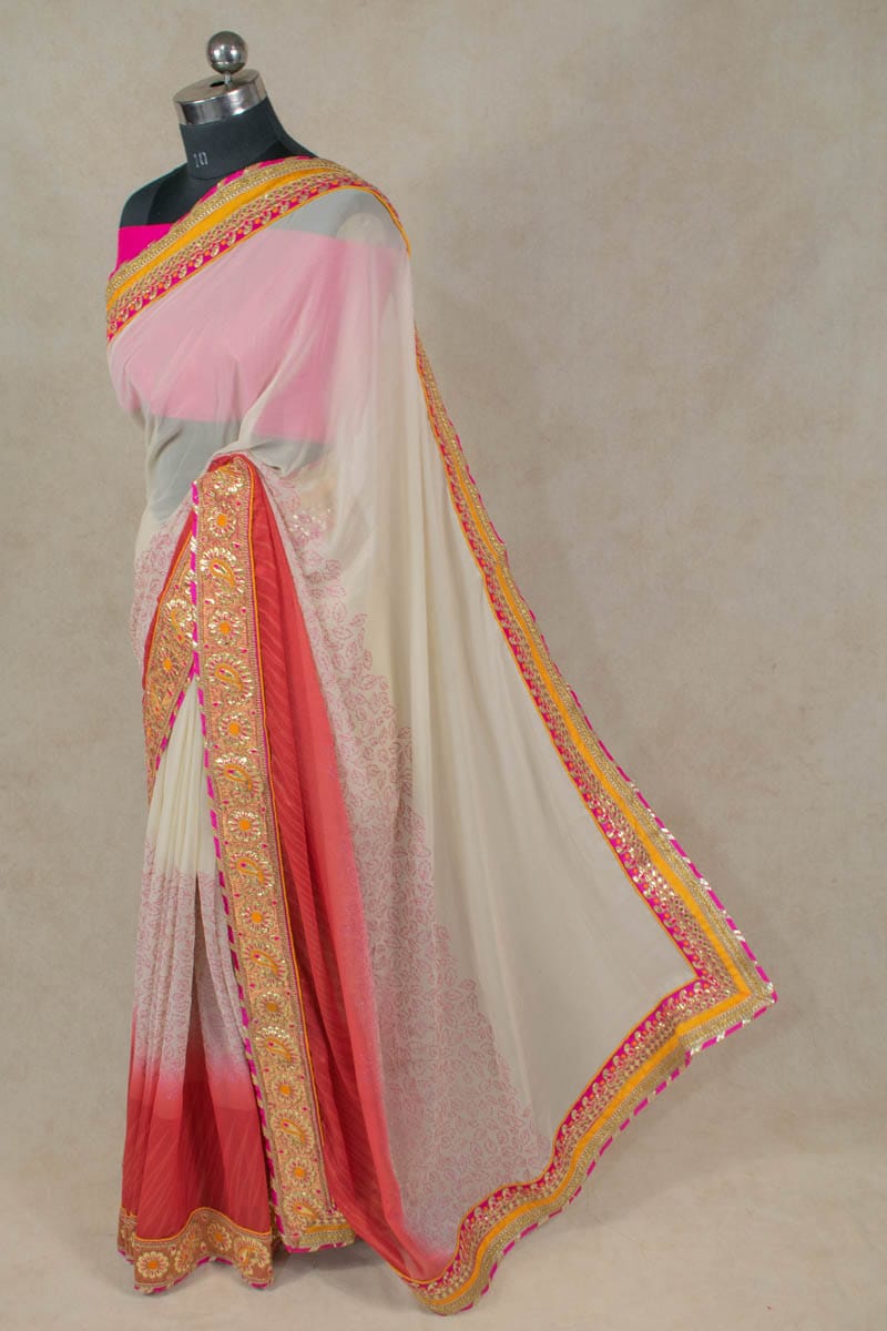 Gorgette Shading Saree with Keri Gota Work Border - KANHASAREE