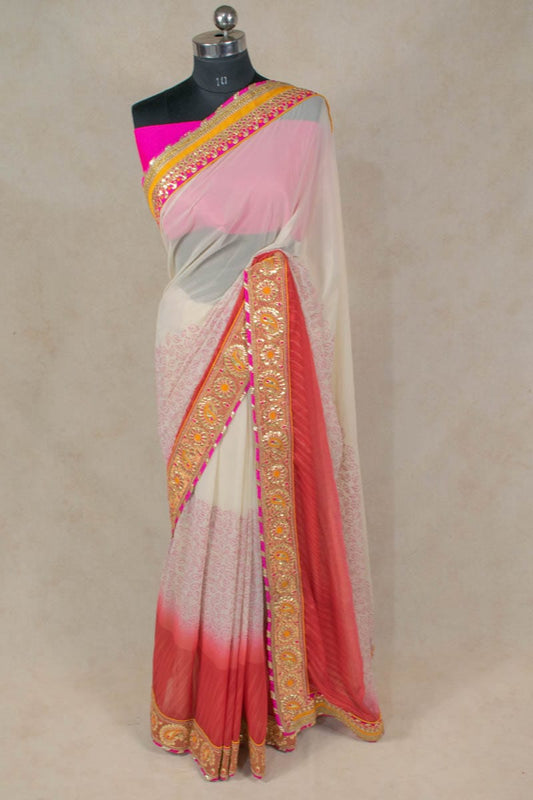 Gorgette Shading Saree with Keri Gota Work Border - KANHASAREE