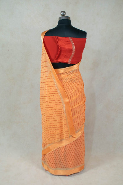 Leheriya Georgette Saree with Hand Painted Pittan Work - KANHASAREE