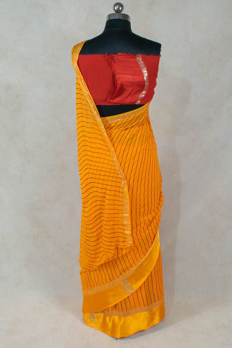 Pure Georgette Leheriya Saree with Hand-Painted Satin Border - KANHASAREE