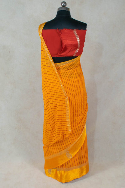 Pure Georgette Leheriya Saree with Hand-Painted Satin Border - KANHASAREE