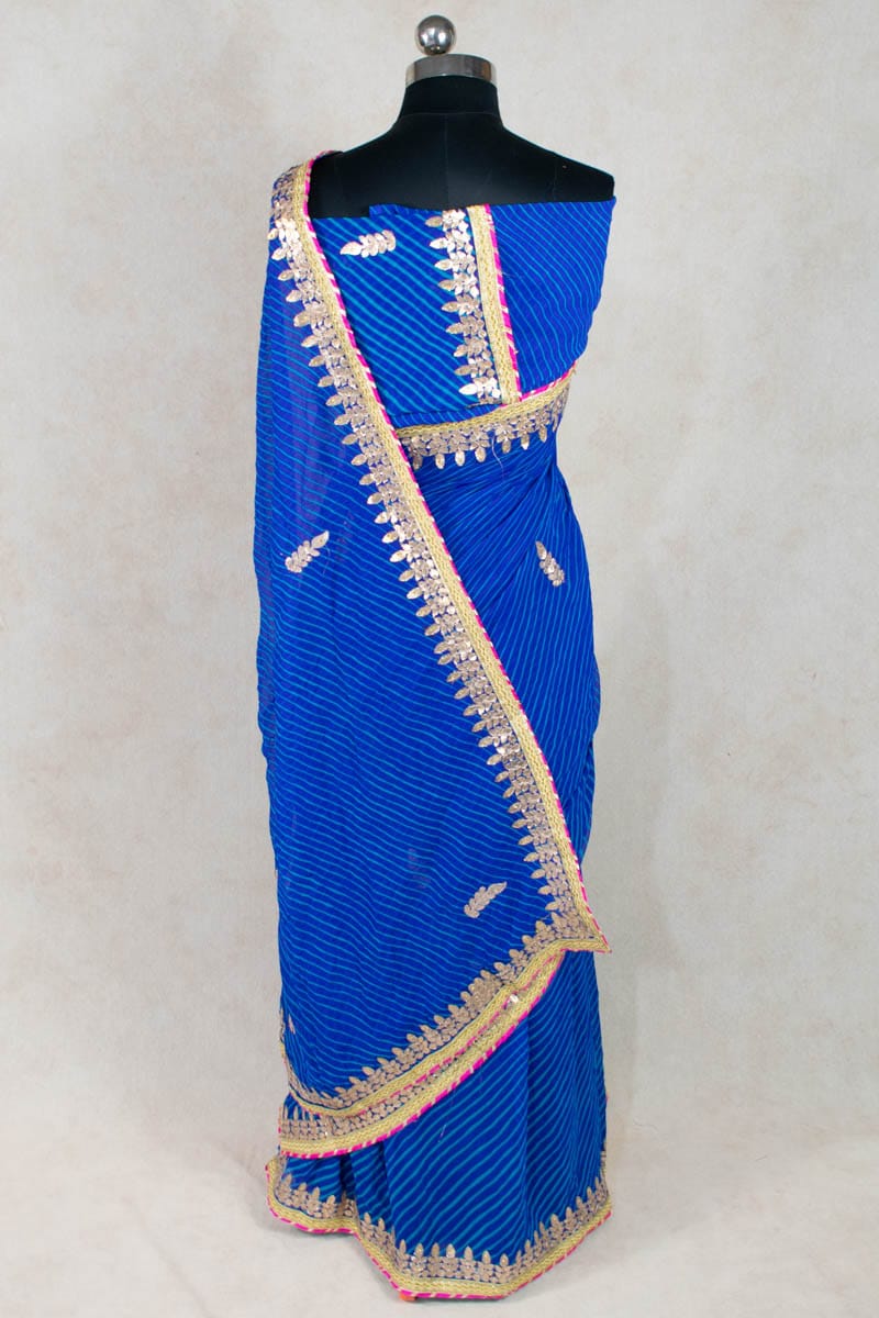 Georgette Leheriya Print Machine Work Gota Patti Saree - KANHASAREE