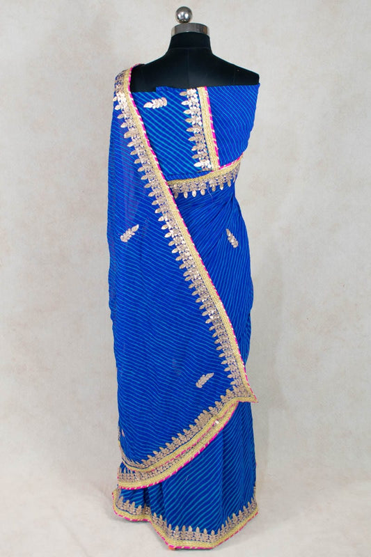 Georgette Leheriya Print Machine Work Gota Patti Saree - Kanhasarees by ksds