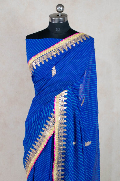 Georgette Leheriya Print Machine Work Gota Patti Saree - KANHASAREE