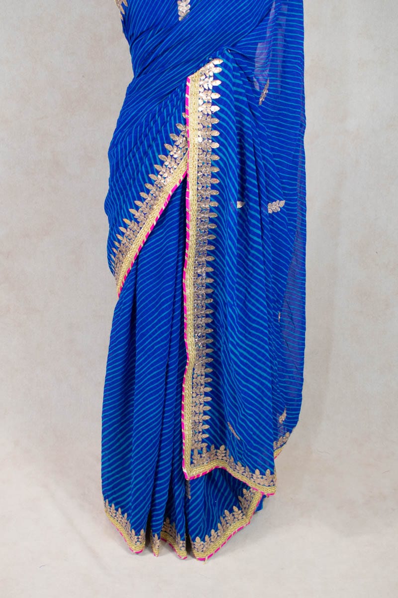 Buy Blue Georgette Leheriya Saree with Lace Work at Amazon.in