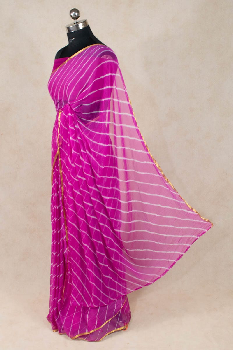 Buy Sutra Attire Pastel Pink Chiffon Leheriya Saree with Unstitched Blouse  online