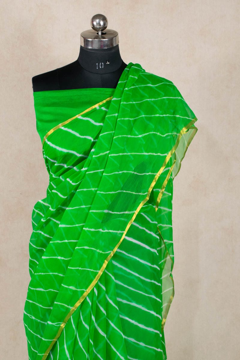 Jaipuri Hand Dyed Nazneen Chiffon Leheriya Saree - KANHASAREE