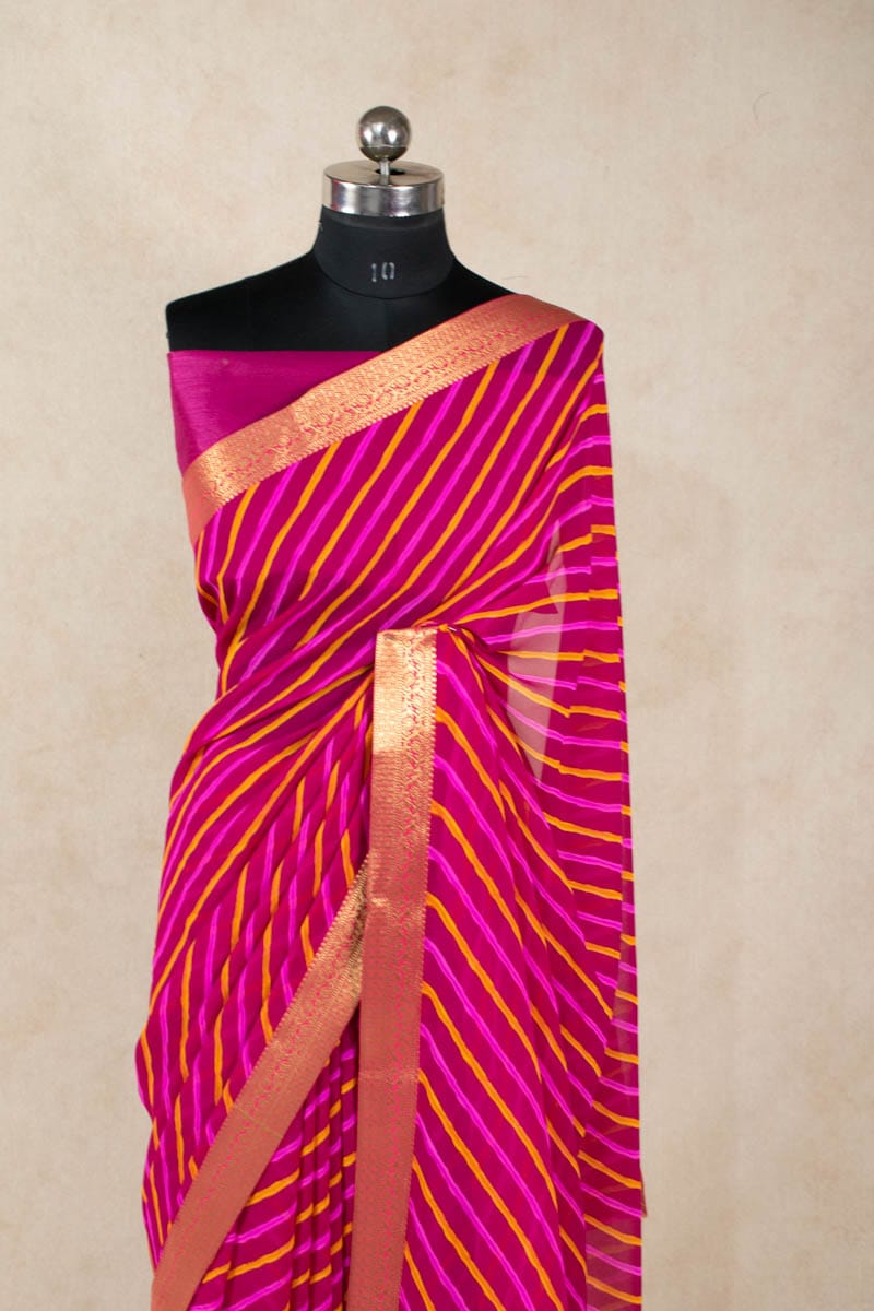 Pure Georgette Rani Leheriya Saree - Elegance Redefined - KANHASAREE