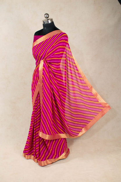 Pure Georgette Rani Leheriya Saree - Elegance Redefined - KANHASAREE