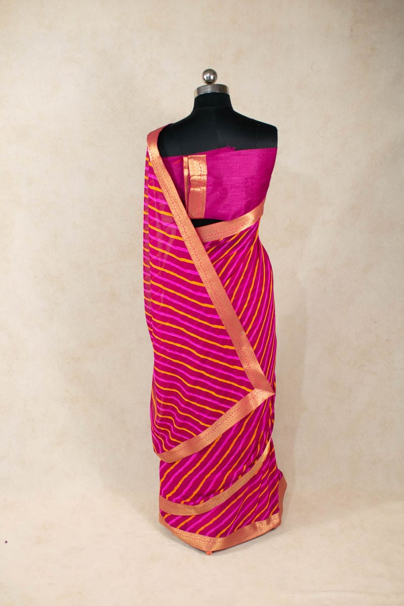 Pure Georgette Rani Leheriya Saree - Elegance Redefined - KANHASAREE