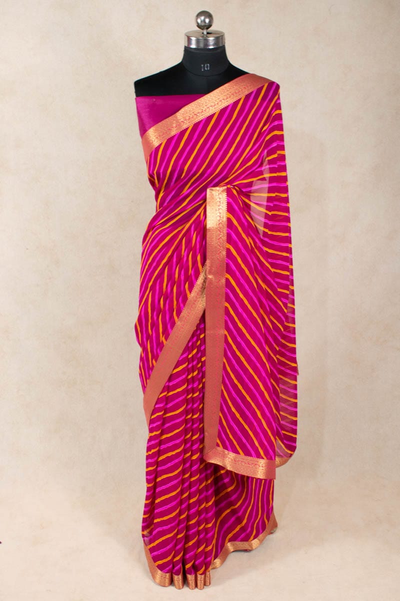 Pure Georgette Rani Leheriya Saree - Elegance Redefined - KANHASAREE