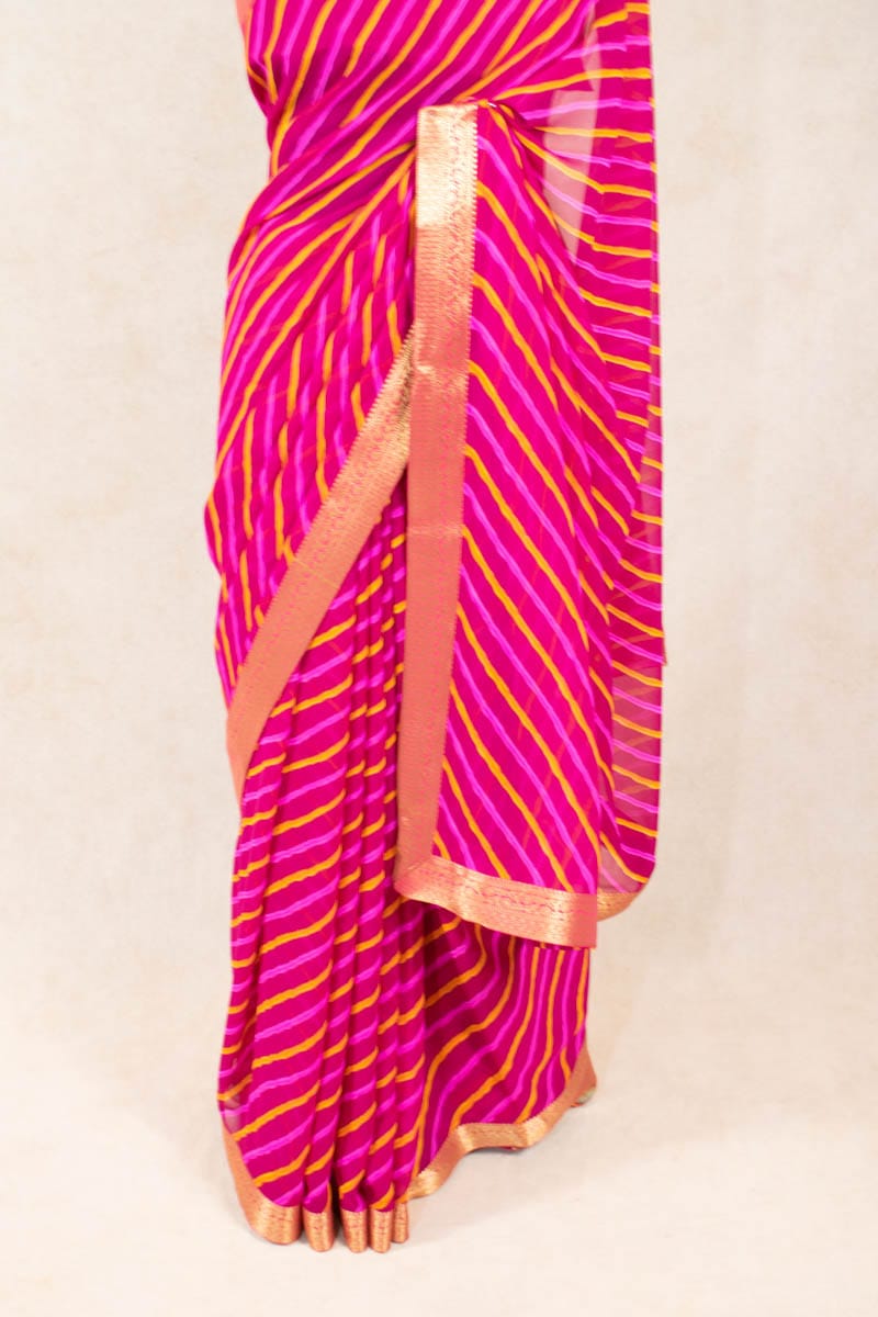 Pure Georgette Rani Leheriya Saree - Elegance Redefined - KANHASAREE