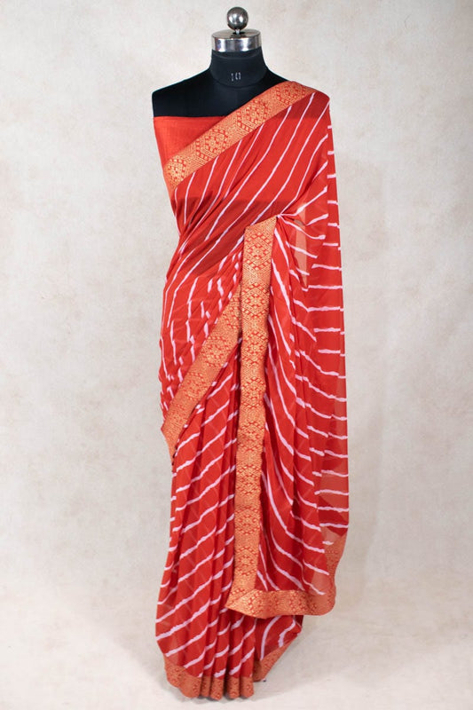 Pure Georgette Red Leheriya Saree - Elegant Ethnic Attire - KANHASAREE