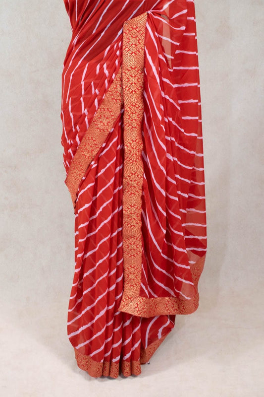Pure Georgette Red Leheriya Saree - Elegant Ethnic Attire - Kanhasarees by ksds
