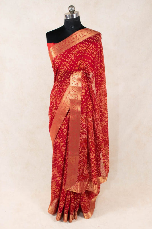 Traditional Red Bandhani Georgette Saree - Pure Elegance from Rajasthan - KANHASAREE