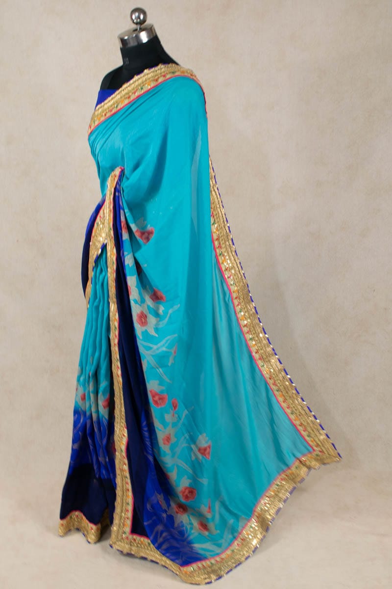 Soft Silk Printed Foil Border Gota Saree - KANHASAREE