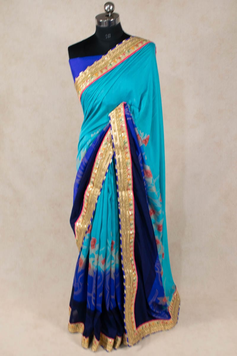 Soft Silk Printed Foil Border Gota Saree - KANHASAREE