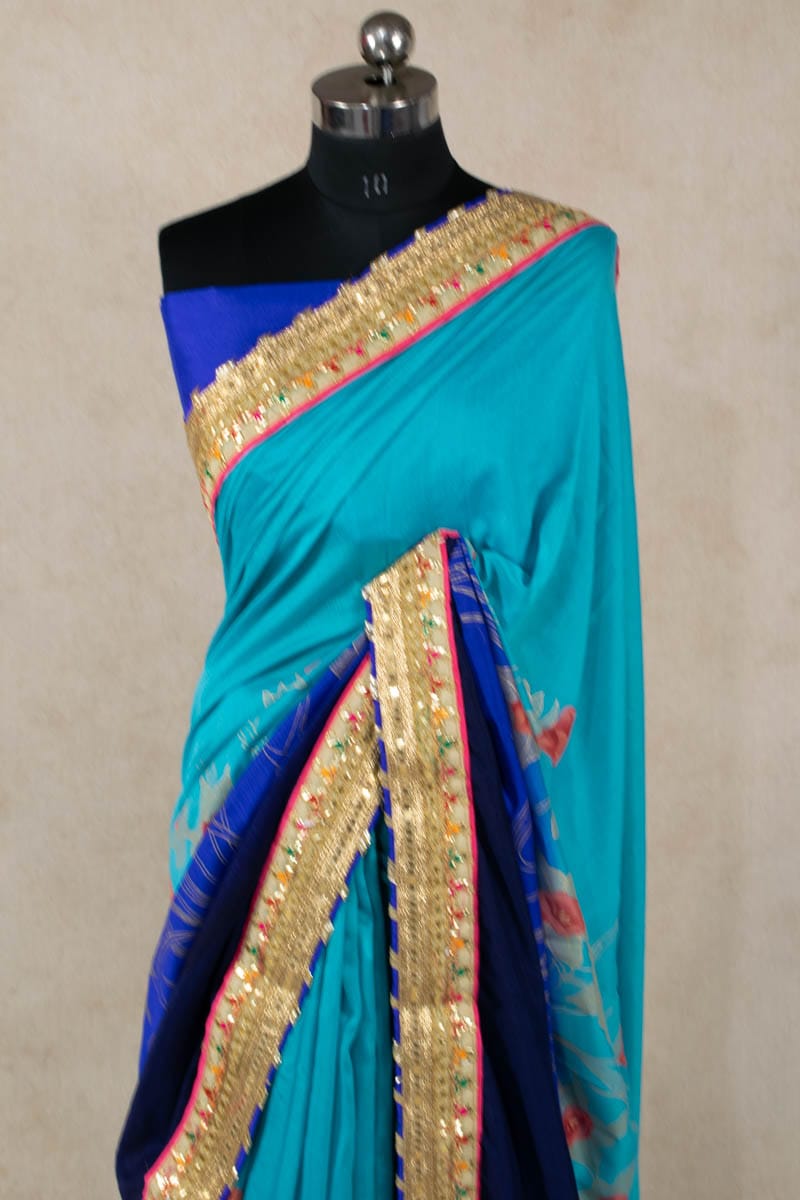 Soft Silk Printed Foil Border Gota Saree - KANHASAREE