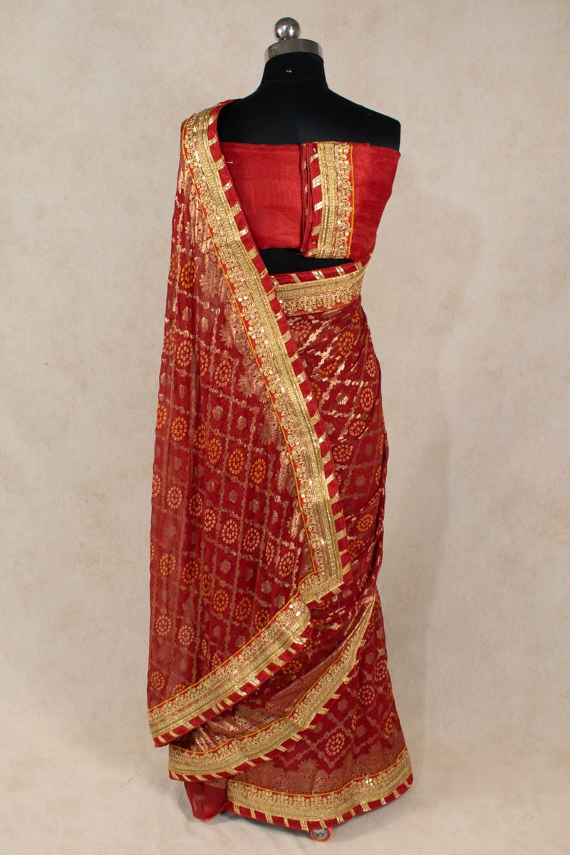 Pure Georgette Saree with Gota Border and Bandhani Work - KANHASAREE