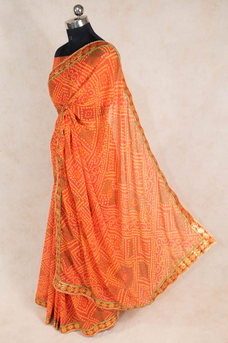 Rajasthani Bandhani Georgette Saree - Authentic Jaipuri Bandhej Saree - KANHASAREE