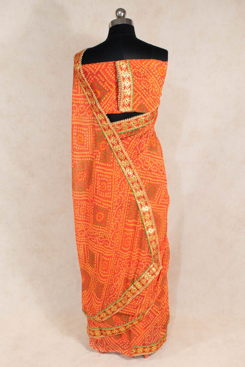 Rajasthani Bandhani Georgette Saree - Authentic Jaipuri Bandhej Saree - KANHASAREE