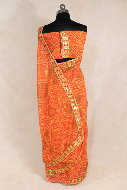 Rajasthani Bandhani Georgette Saree - Authentic Jaipuri Bandhej Saree - KANHASAREE