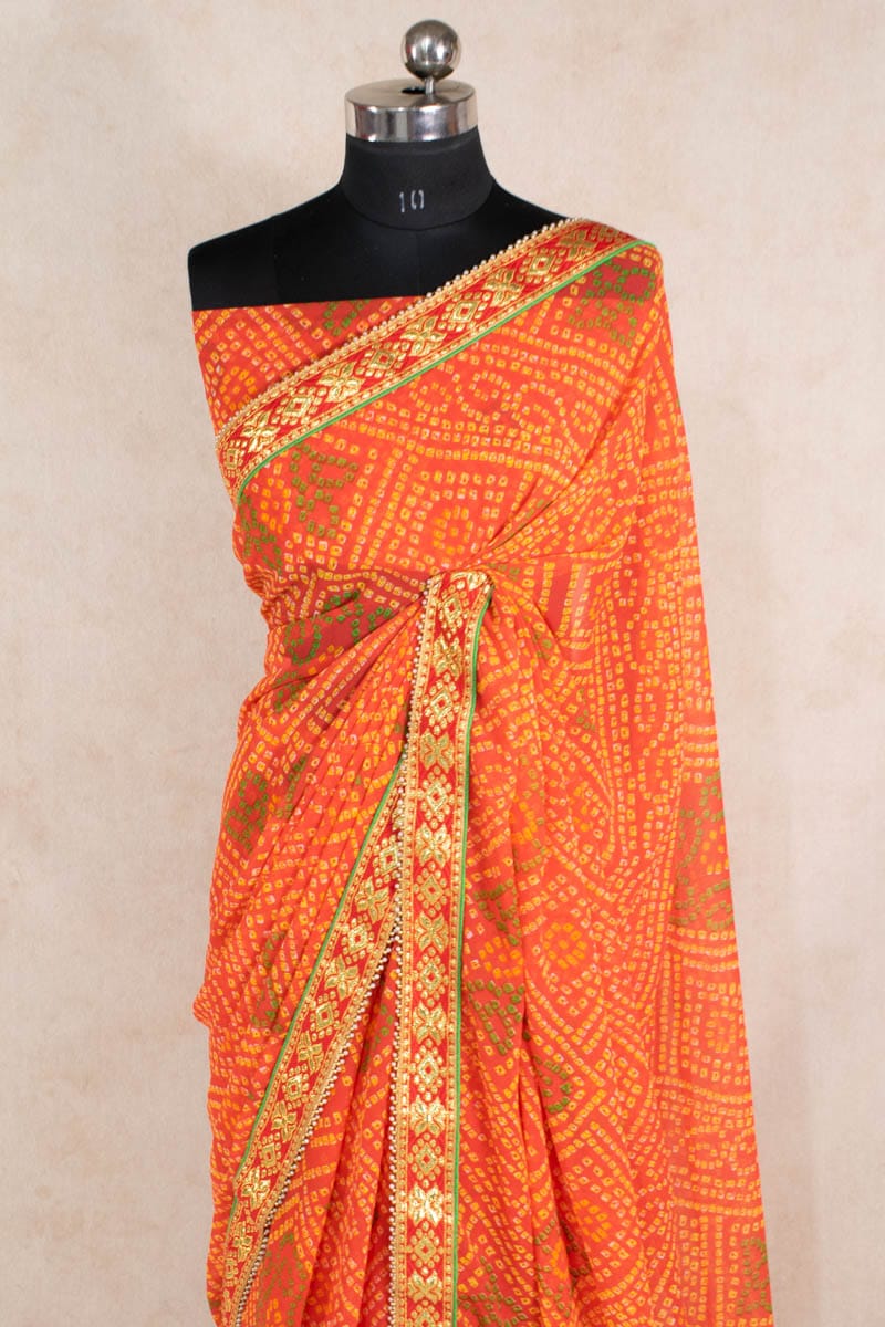 Rajasthani Bandhani Georgette Saree - Authentic Jaipuri Bandhej Saree - KANHASAREE