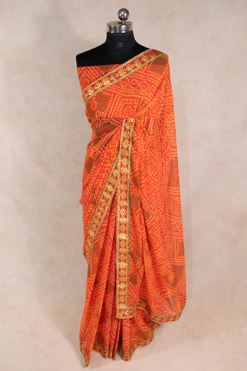 Rajasthani Bandhani Georgette Saree - Authentic Jaipuri Bandhej Saree - KANHASAREE