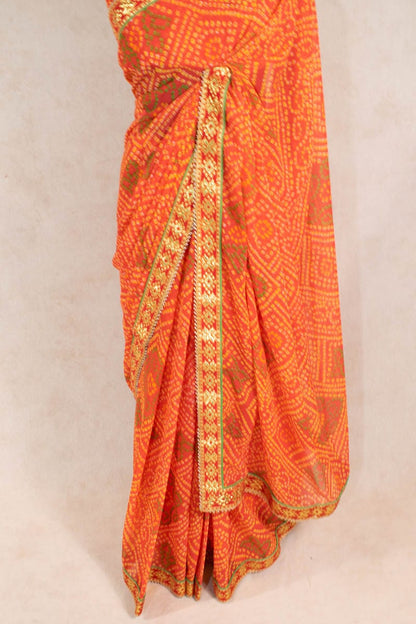 Rajasthani Bandhani Georgette Saree - Authentic Jaipuri Bandhej Saree - KANHASAREE