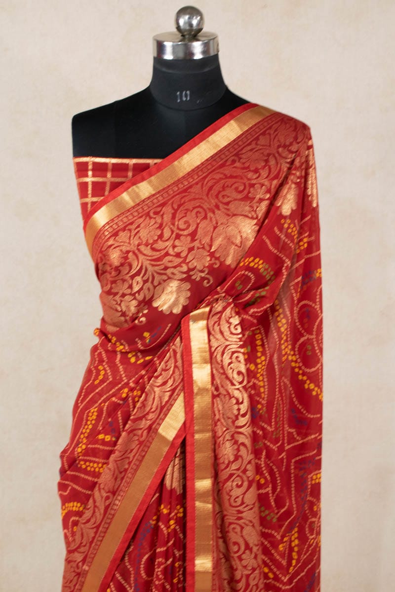 Rajasthani Bandhani Foil Work Saree in Pure Georgette - KANHASAREE