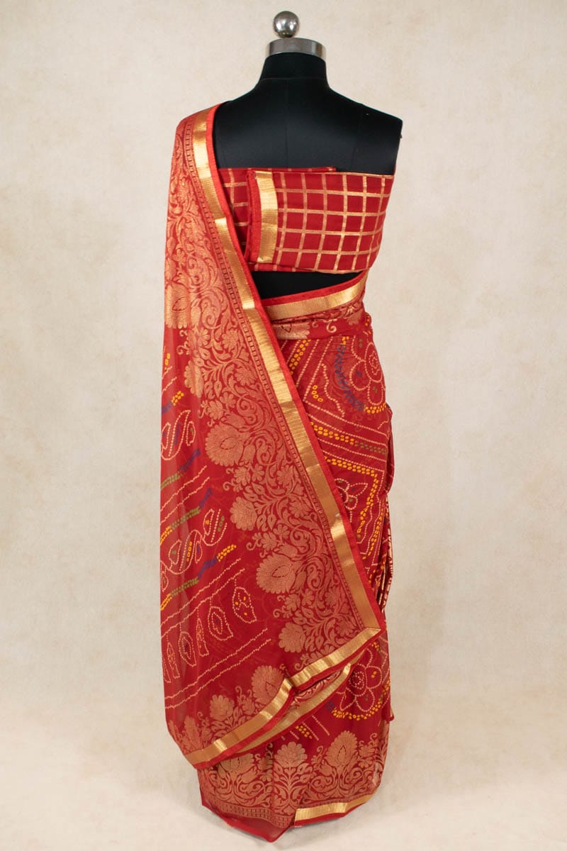 Rajasthani Bandhani Foil Work Saree in Pure Georgette - KANHASAREE