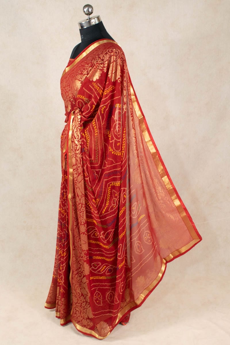 Rajasthani Bandhani Foil Work Saree in Pure Georgette - KANHASAREE