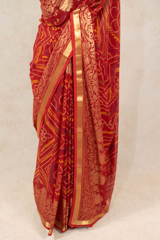 Rajasthani Bandhani Foil Work Saree in Pure Georgette - Kanhasarees by ksds