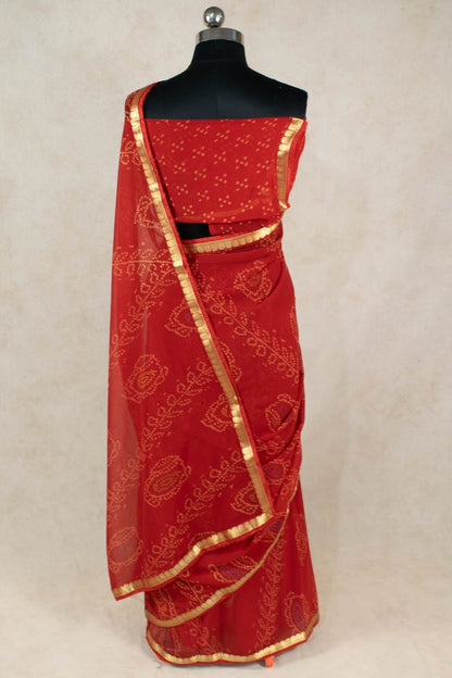 Traditional Bandhani Zari Border Georgette Saree - KANHASAREE