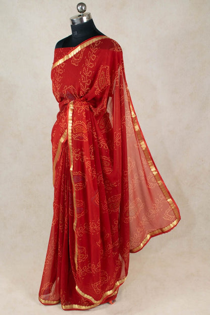 Traditional Bandhani Zari Border Georgette Saree - KANHASAREE