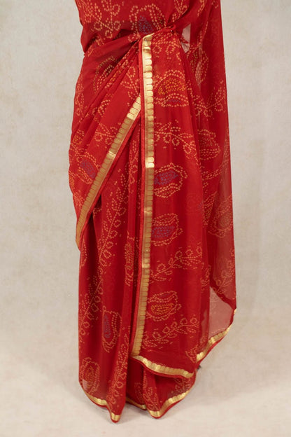 Traditional Bandhani Zari Border Georgette Saree - KANHASAREE