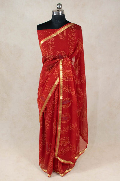 Traditional Bandhani Zari Border Georgette Saree - KANHASAREE