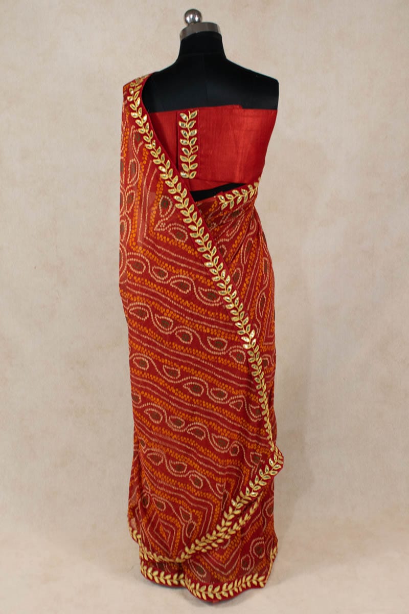 KSDS Traditional Bandhani Georgette Saree with Gota Border - KANHASAREE