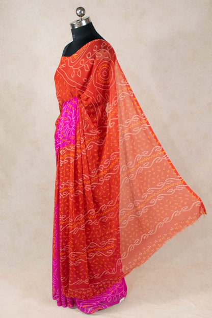 Red Rani Bandhani Georgette Saree - Authentic Jaipuri Rajasthani Beauty - KANHASAREE