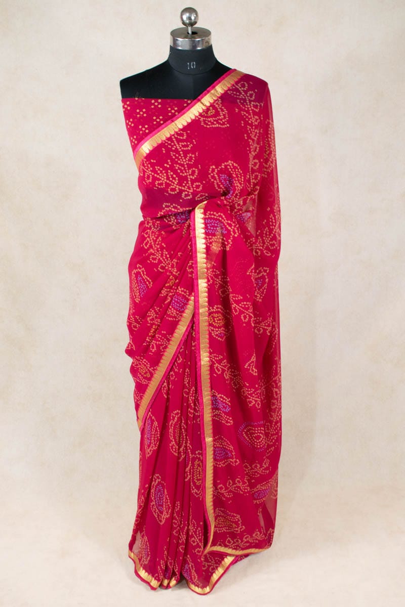 Printed Zari Border Georgette Saree - Elegant and Timeless - KANHASAREE