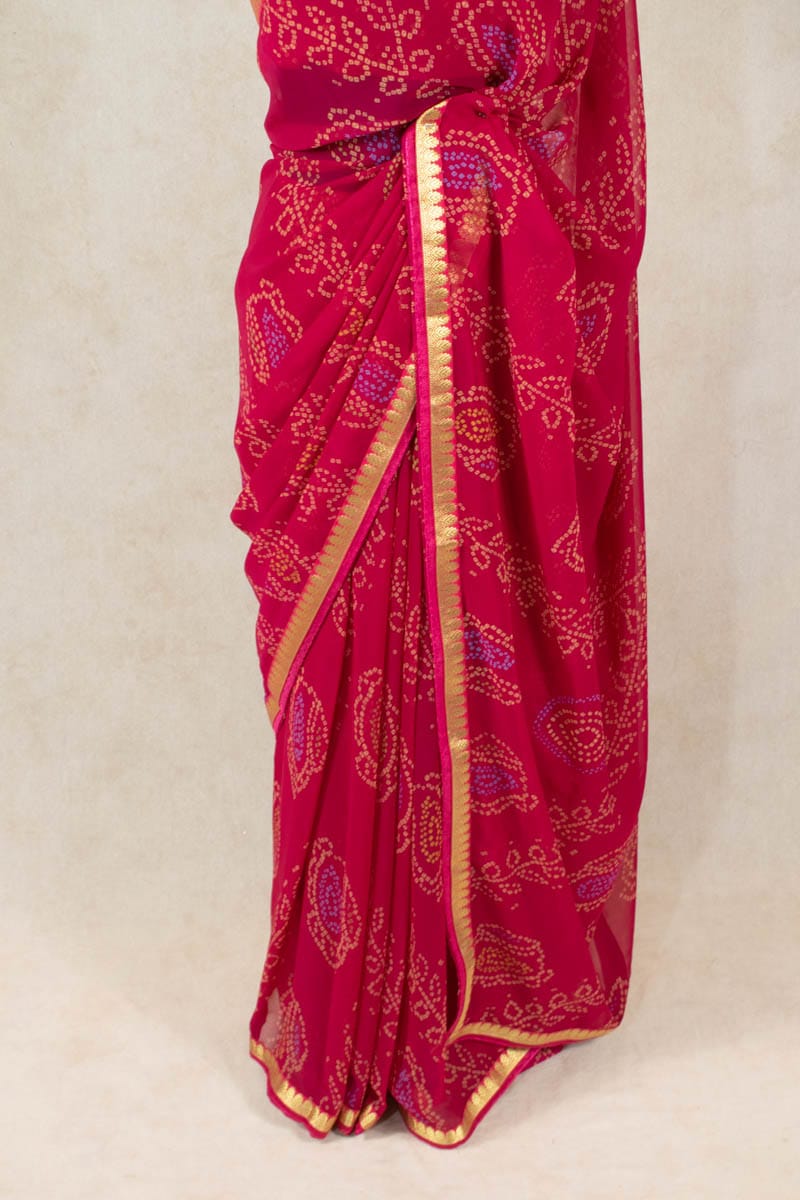 Printed Zari Border Georgette Saree - Elegant and Timeless - KANHASAREE