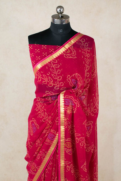 Printed Zari Border Georgette Saree - Elegant and Timeless - KANHASAREE