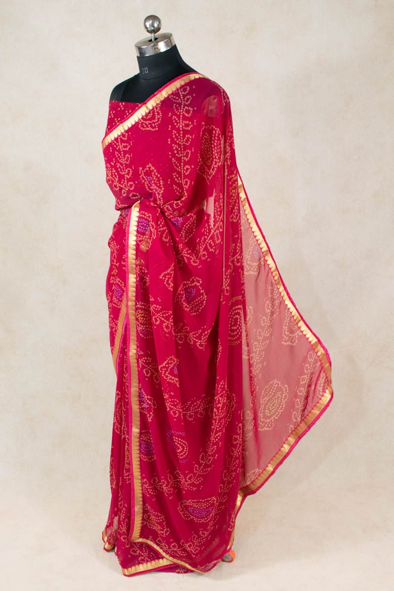 Printed Zari Border Georgette Saree - Elegant and Timeless - KANHASAREE